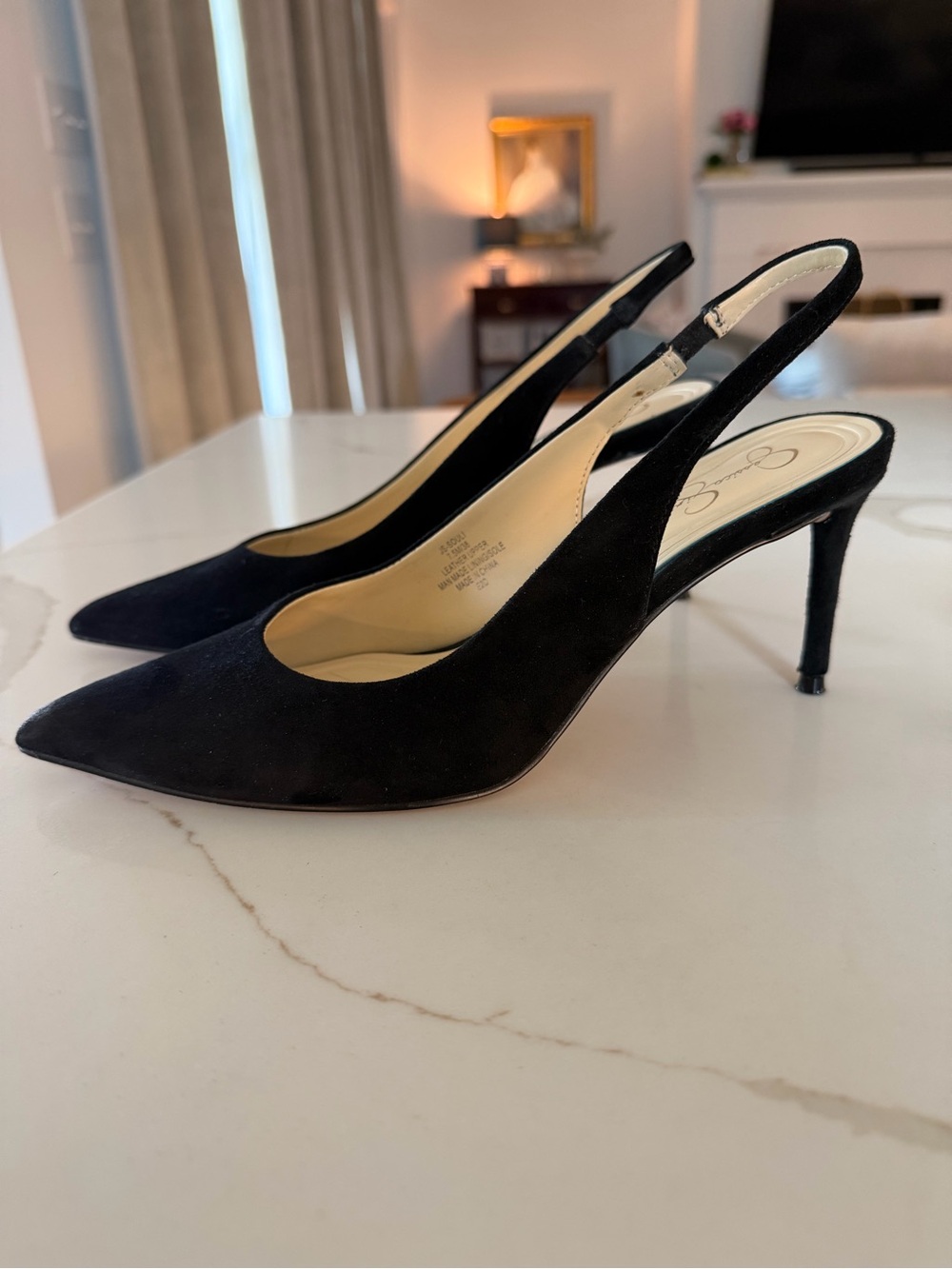 Jessica Simpson Black Suede Slingback Pointed-Toe 3” Heels